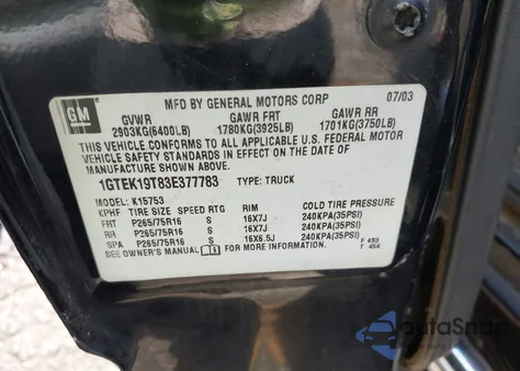 2003 GMC Sierra 1500 Sle из США, поврежденный, VIN 1GTEK19T83E377783